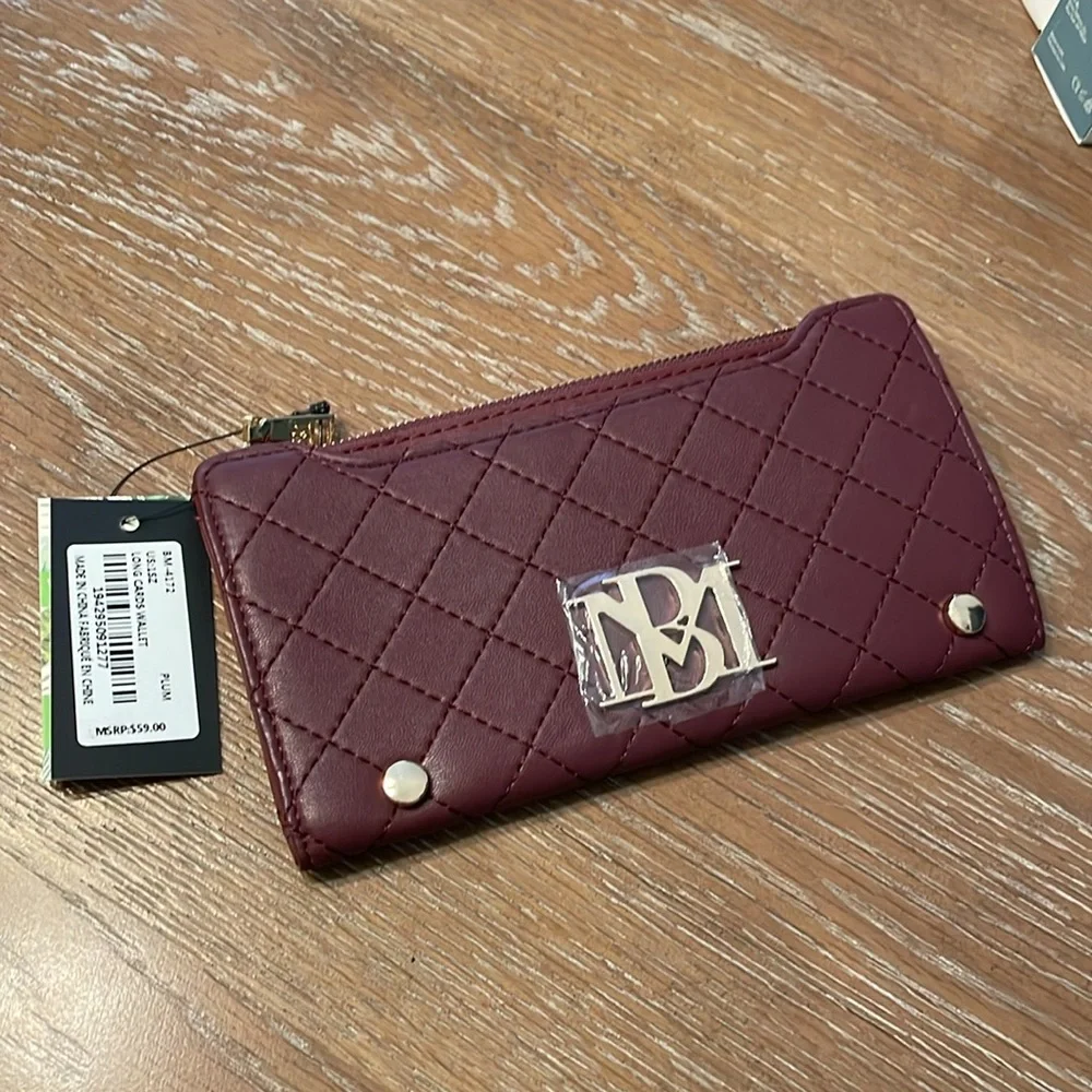 NWT Badgley Mischka long snap wallet with zip money pouch, plum or wine BM-4172 - Picture 4 of 10
